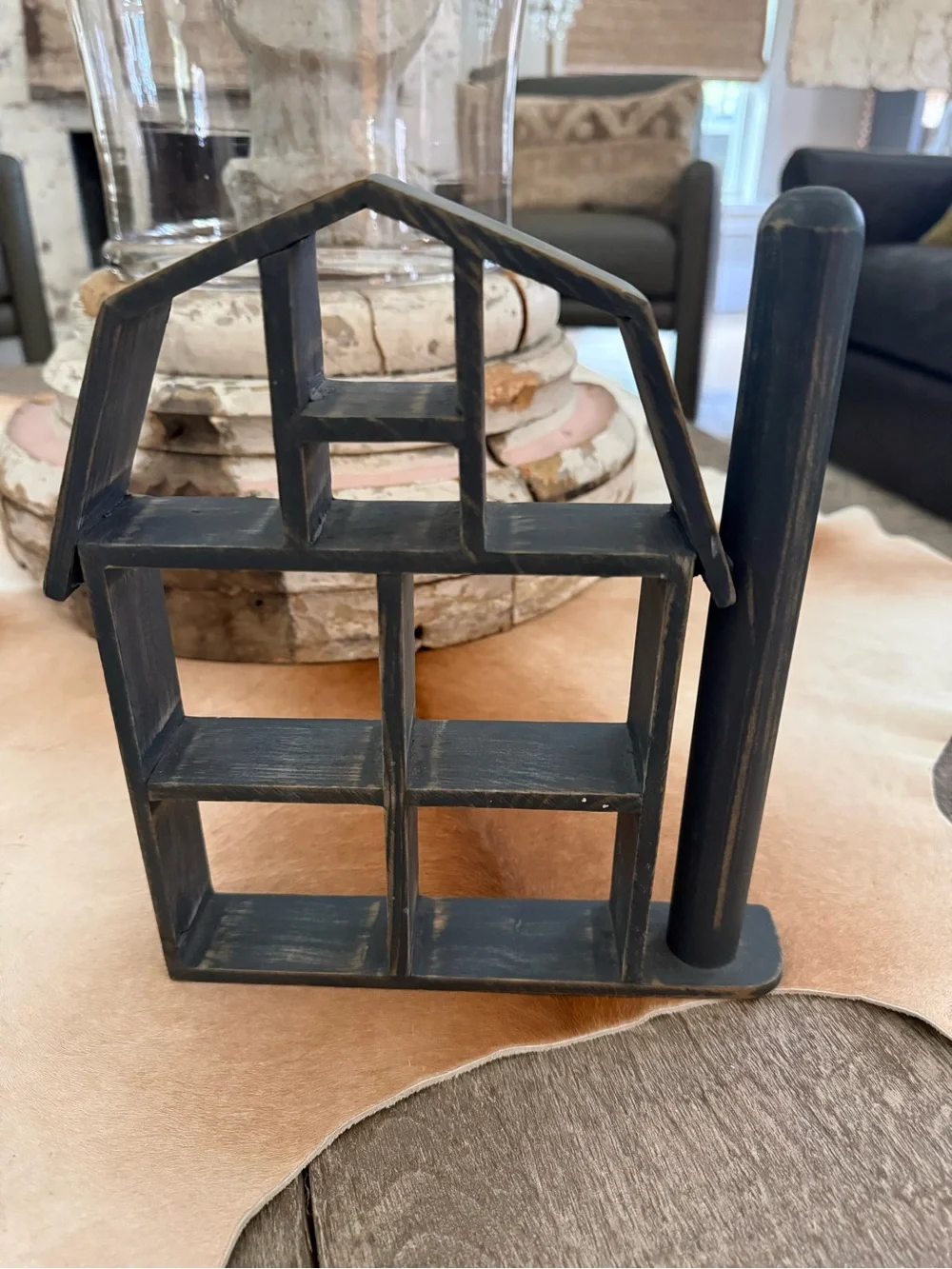 Rustic Small Farmhouse House Shelf Décor in Distressed Blue